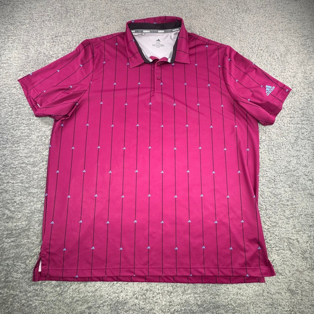 Adidas Men's 2XL Golf Polo Shirt Pink Stripes Performance Short‎ Sleeve